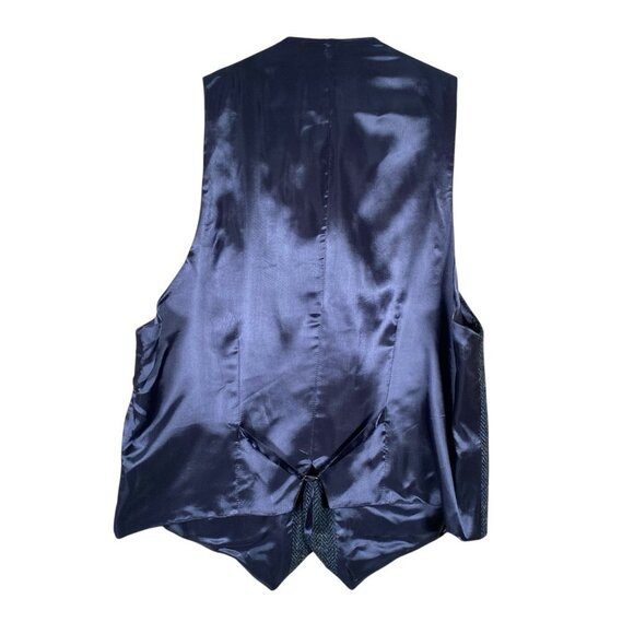 Walker Slater Harris Tweed Ramsey Waistcoat Size 44R Navy Blue Herringbone Vest - Picture 2 of 12